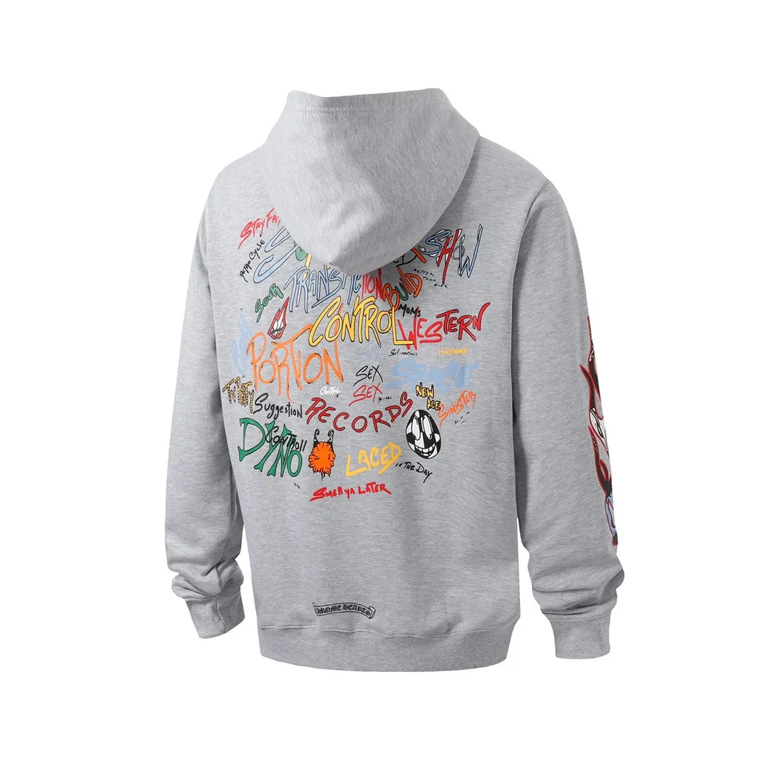 P240 -Chrome Hearts/Chrome Hearts 23ss graffiti spoof printed hooded sweatshirt -High weight, high density and high quality. The wool is soft, delicate and skin-friendly. It feels soft and silky. It has excellent warmth and skin-friendly properties.